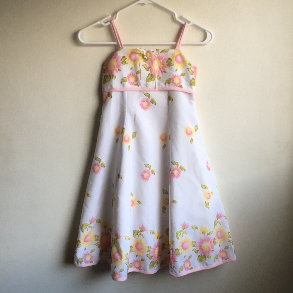 Kids Time Sz 8 Sunflower Yellow Spaghetti Strap Girls Dress Floral Zip